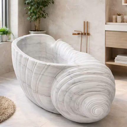 Conch Bathtub Freestanding Marble Bathtub Hand-Carved Natural Stone Soaking Tub | Luxury Seashell Design Indoor Eco-Friendly