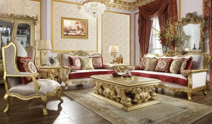Luxury Royal Midcentury Modern Solid Mahogany Wood Sofa Set Hand Carved Gold Finish Eco-Friendly Durable Living Room Furniture