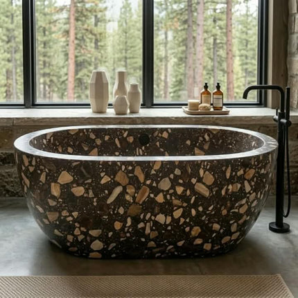 High Quality Artificial Terrazzo Stone Brown Bathtub For Hotel Villa Bathroom Bathtub Vanity