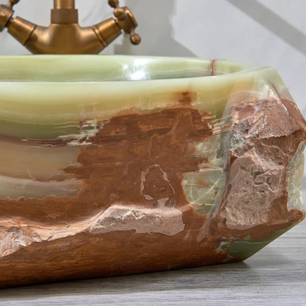 Unique Green Jade Stone Bathroom Sink Bowl Natural Stone Marble Wash Basin Art Countertop Bathroom Sink