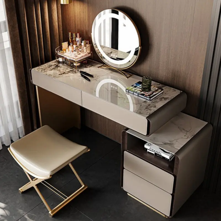 Luxury Modern Wooden Dressing Table Set With Lighted Mirror and Stool for Hotel Bedroom