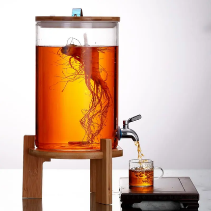 Custom Heat-Resistant Juice Alcohol Cold Drink Glass Beverage Dispensers Fermentation Tank Container With Tap and Bamboo Lip