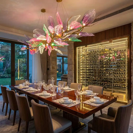 Post-Modern Villa Living Room Decoration Copper Luxury Branch Pendant Lamp Luxury Glass Leaf Tree Hang Lighting Chandeliers