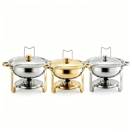 FLEY Round 4.5L Luxury Buffet Food Warmer Stainless Steel Gold Silver Chafing Dish With Lid For Hotel Party Banquet Supplies