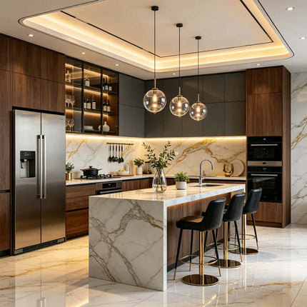 Custom Modern Luxury Lacquer Marble Glass Smart Melamine Board Solid Wood Veneer Kitchen Island Full Kitchen Storage Cabinet Set