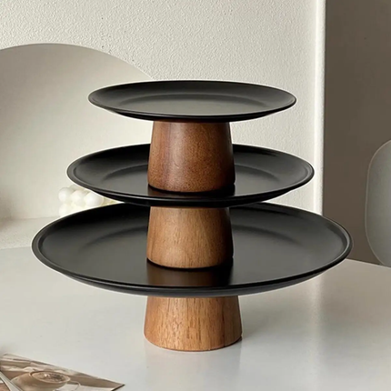 Light Solid Wood Cream Style Dessert Stand Household Snack Display Tall Stainless Steel Fruit Plate Tray Candy Tray