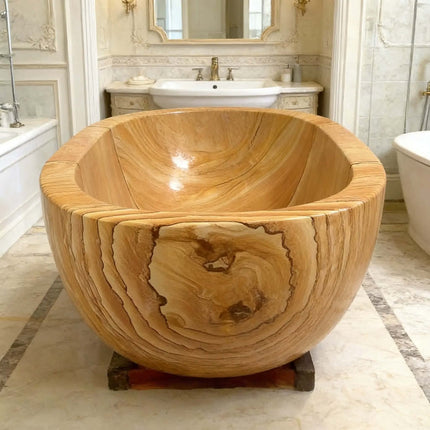Bathroom Decoration Marble Bath Tub Beige Marble Stone Soaking Bathtub