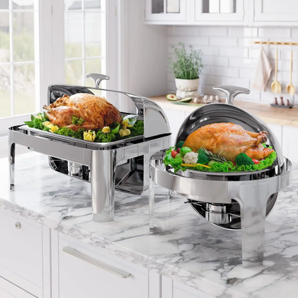 6QT Full Size Commercial Stainless Steel 201 Roll Top Buffet Server Catering Warming Holding Equipment Alcohol-Fueled For Hotels