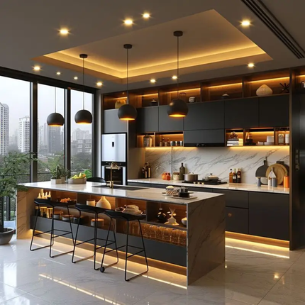 Customize Extra Modern High Quality Modular Marble Island Lacquered Glass Door  Dining Kitchen Cabinet