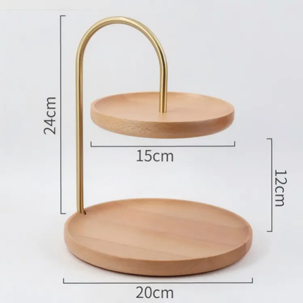 Nordic Style Solid Wood Double Layer Display Tray For Snacks Candy and Fruit On Coffee Table