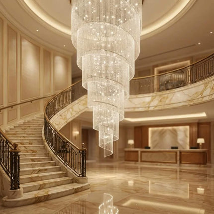 Pendant Light Gold Hotel Restaurant Decorative Modern Ceiling Hanging Lamp Elegant Round Crystal Luxury Chandelier