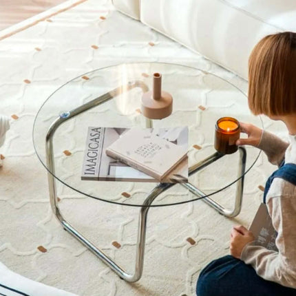 Nordic Modern Metal Tempered Glass Coffee Table Small Apartment Trendy Japanese-Style Home Light-Luxury Small Table Homestays