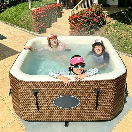 Rattan Pattern Inflatable Hot Tub Spa Built-in Pump With Repair Kit 550L 4/6-Person