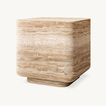 Natural Round Plinth Travertine Side Table Column Bed Side Living Room Corner Marble Coffee End Table