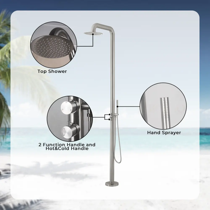 316 Stainless Steel Freestanding Outdoor Shower Premium Poolside Bath Fixture
