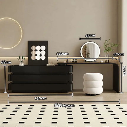 Black Dressing Table With Integrated Drawer Cabinet, Italian-Style Makeup Table, Vintage Style, High-End Solid