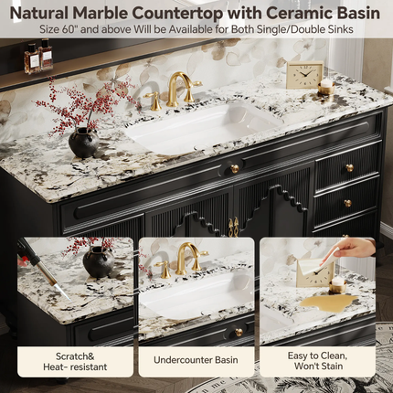 French retro bathroom vanity with ceramic basin and smart mirror Eco-friendly storage for hotel & villa bathrooms