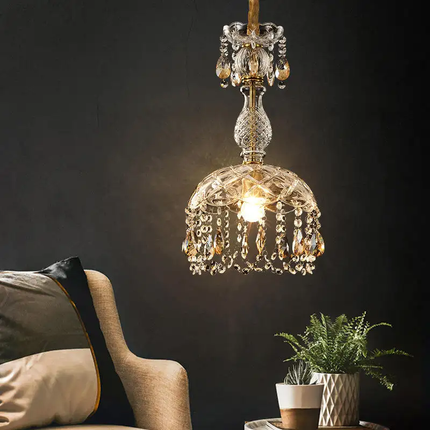 Simple Modern Glass Crystal Hanging Chandelier Bedroom Bedside Pendant Light for Kitchen