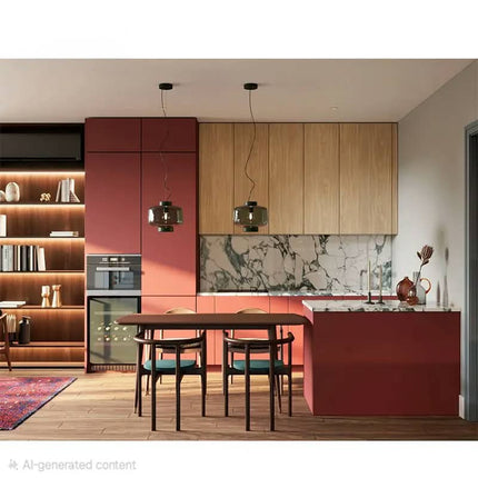 Modern Furniture Luxury Red and Pink Series Customized Wood MDF Melamine Kitchen Cabinets Set with Sink Modural Kitchen Cupboard