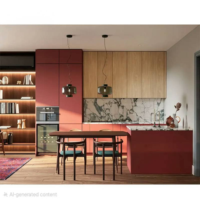 Modern Furniture Luxury Red and Pink Series Customized Wood MDF Melamine Kitchen Cabinets Set with Sink Modural Kitchen Cupboard
