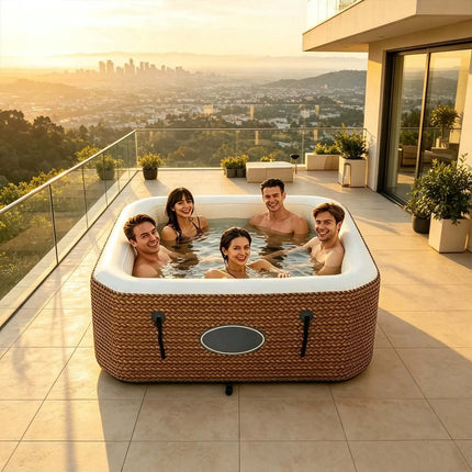 Rattan Pattern Inflatable Hot Tub Spa Built-in Pump With Repair Kit 550L 4/6-Person