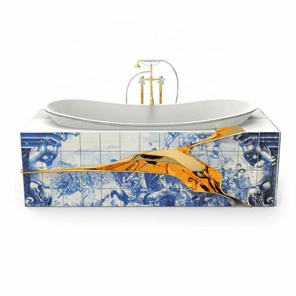Luxury Freestanding Bathtub Modern Designer Hand Painted Art Stainless Steel Soaking Tub For Villa And Mansion Statement Bath