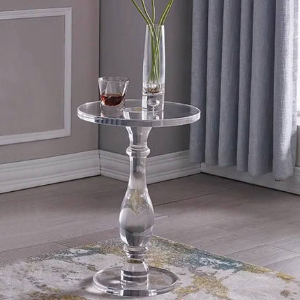 Acrylic End Table, Acrylic Side Table, Modern Nightstand with clear Small Round Top and Solid Post