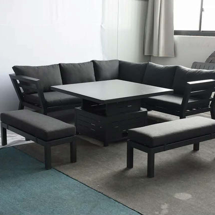 High End Hotel Patio Sofa Set Garden Sofa with Glass Lifting Table Outdoor Furniture Backyard Garden Set