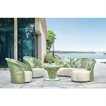 Custom Hotel Modern Outdoor Garden Furniture Lounge Aluminum Rope Woven Sofa Set