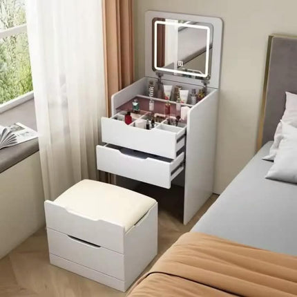 LED Light Dressing Table With MDF Wood Legs & Mirror Drawers Cheap Makeup Vanities For Bedroom Hotel Furniture