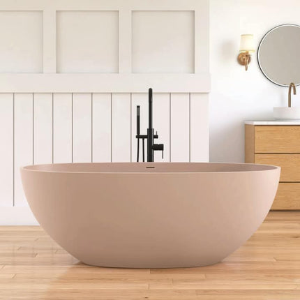 Maydon Modern Freestanding Oval Bathtub Solid Surface Soaking Tub Matt Pink Stylish Bathroom Design Durable Eco-Friendly 1550mm