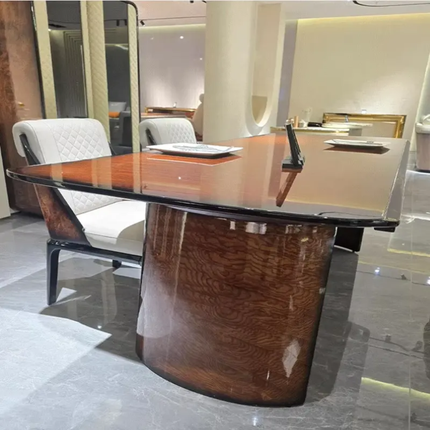 Post-Modern Luxury Dining Table Chair Set for High-End Tree-Grain Lacquered Solid Wood Durable Simple Long Table for Hotel