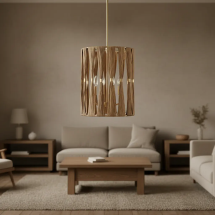 Customized Handwoven Pendant Light Chandelier E12 LED Bulb Boho Wabi Sabi Living Room Dining Room Coffee Shop Decor
