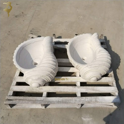 Freestanding Modern Luxury Counter Top Conch Shaped Marble Basin Natural Stone Sink Wash Basin For Sale