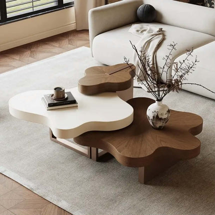 Made of concrete Creative Petal-Shaped Coffee Table (Walnut & White ): Modern Artistic Style, Premium Craftsmanship For Living Room & Home Spaces