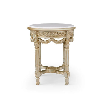 Antique Solid Wood French Console Side Table Hand Carving Sofa Side Table Luxury Natural Marble Top Round Rustic Side Table