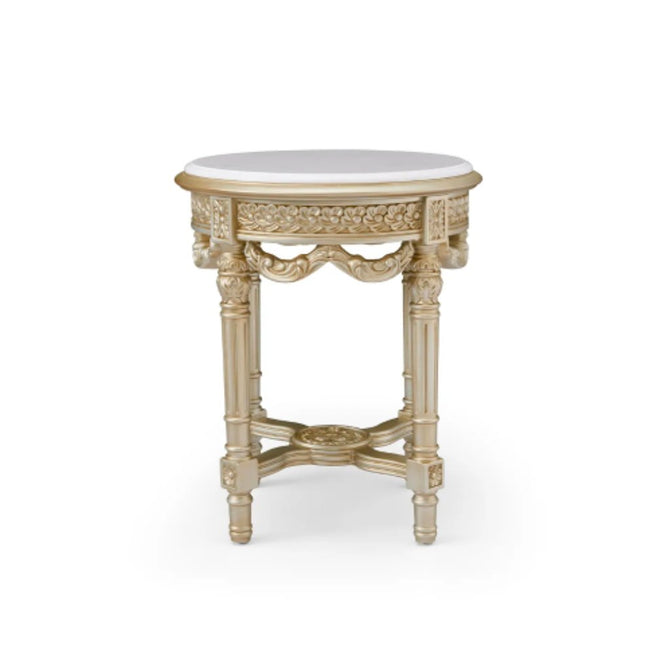 Antique Solid Wood French Console Side Table Hand Carving Sofa Side Table Luxury Natural Marble Top Round Rustic Side Table