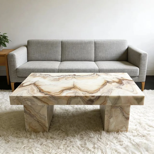 Luxury Home Furniture Contemporary Stone Unique Modern Pedestal Design Decor Center Topaz Rectangle Marble Plinths Coffee Tables