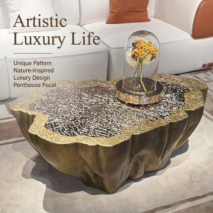 Made of concrete Carved Relief Aluminum Resin Wave Dual-Tone Antique Bronze Organic Penthouse Lobby Gallery Coffee Table
