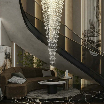 Modern Luxury Aluminum Customized Long Villa Stair Pendant Light Extra Crystal Chandelier Over Stairs