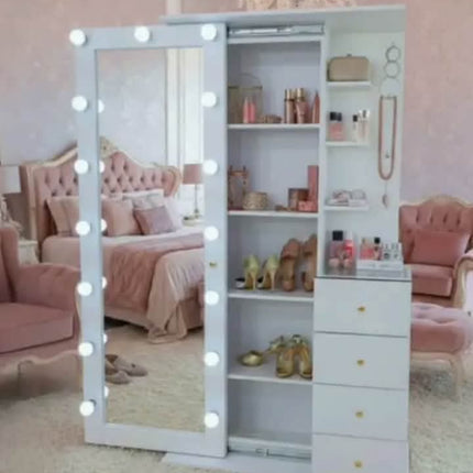 MIodern MDF Makeup Vanities Different Color Customized Dressing Table with Lighted Mirror  Storage Cabinet  Bedroom Furniture