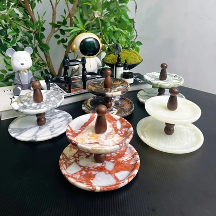 Stonekocc 100% Natural Marble Green Stone Double-Layer Cake Stand For Jewelry Miscellaneous Sundries Living Room Tableware