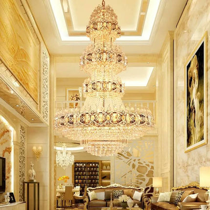 Custom Hotel Foyer Lobby Wedding Pendant Light Luxury Gold Empire Large Crystal Chandelier