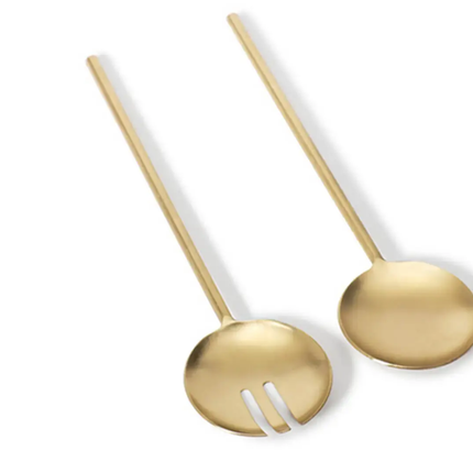 Brass & Stainless Steel Eco-Friendly Salad Server Set With Mirror Polished Finish Classic Engraved Patterns Dishwasher Safe
