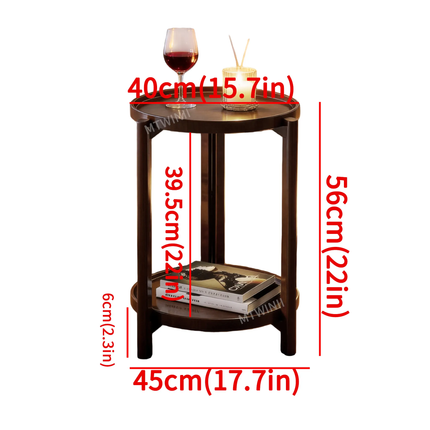 Solid Rubberwood 2-Tier Rich Walnut End Table with Open Storage Shelf Classic Farmhouse Round Side Table For Living Room Couch