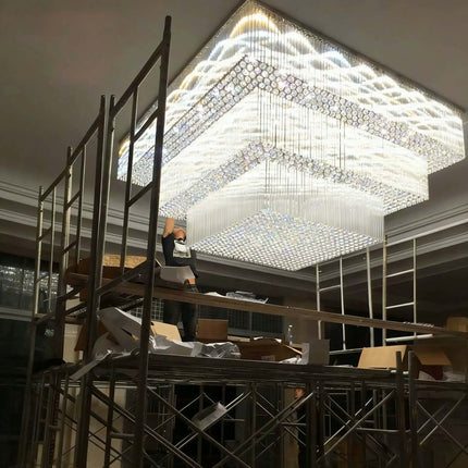 Luxury K9 Crystal Ball Double Layer Ceiling Lamp Surface Mounted Ceiling Light Living Room Modern Rectangular