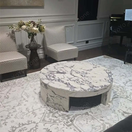 Luxurious modern calacatta Violet marble round coffee table durable living room furniture