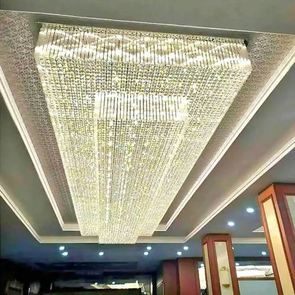 Modern Living Room Square Crystal Lamp Hotel Lobby Luxury Engineering LED Ceiling Chandelier