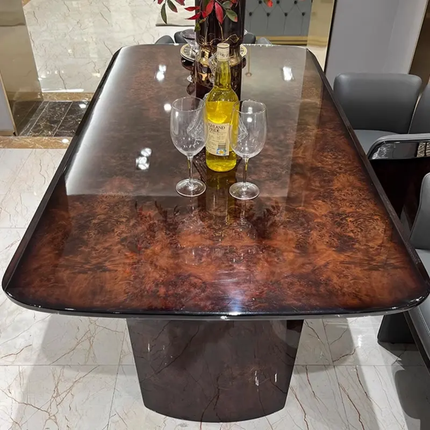 Post-Modern Luxury Dining Table Chair Set for High-End Tree-Grain Lacquered Solid Wood Durable Simple Long Table for Hotel