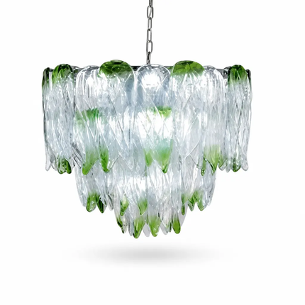 Luxury Green Art Glass Chandelier Tiered Leaf Design Pendant Light for Living Room Dining Room Hotel Decor Lamp